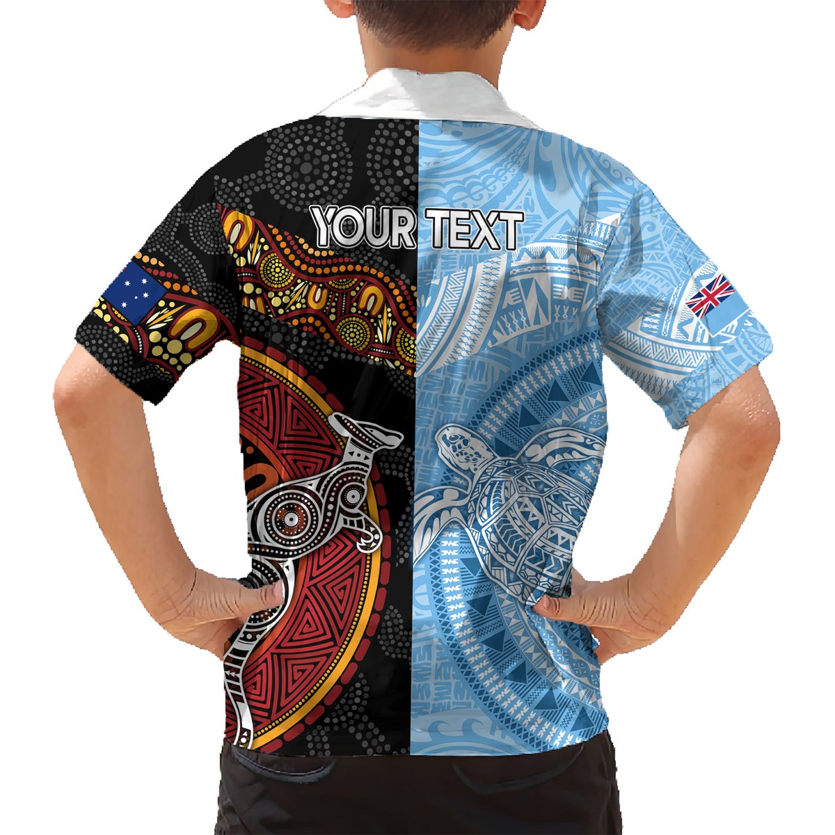 Personalised Fiji and Australia Hawaiian Shirt Masi Patterns Mix Aboriginal Art LT7 - Polynesian Pride