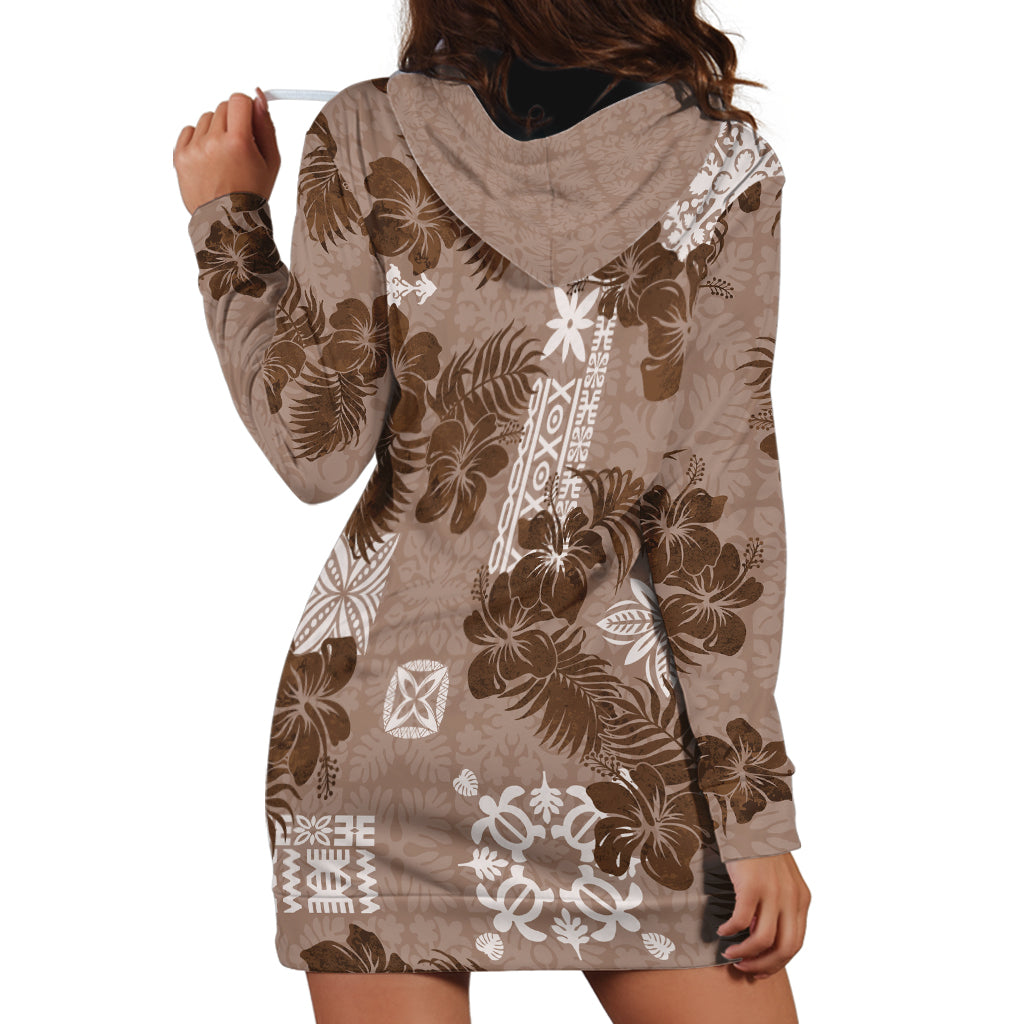 Vintage Hawaii Hoodie Dress Hibiscus Mix Hawaiian Quilt Patches - Brown LT7 - Polynesian Pride