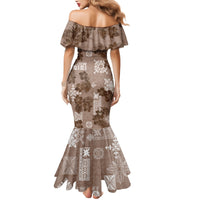 Vintage Hawaii Mermaid Dress Hibiscus Mix Hawaiian Quilt Patches - Brown LT7 - Polynesian Pride