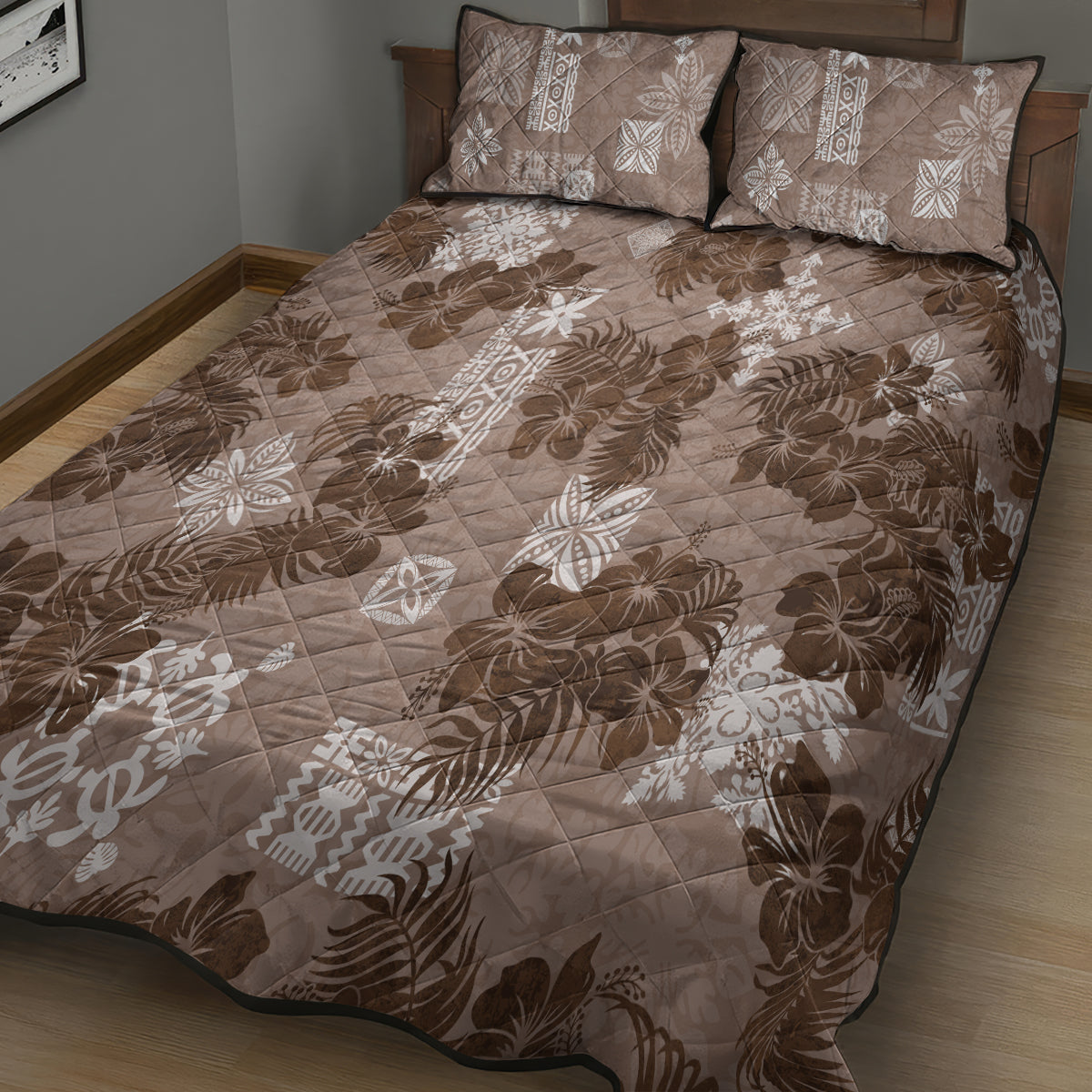 vintage-hawaii-quilt-bed-set-hibiscus-mix-hawaiian-quilt-patches-brown