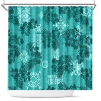Vintage Hawaii Shower Curtain Hibiscus Mix Hawaiian Quilt Patches - Teal LT7 Teal - Polynesian Pride