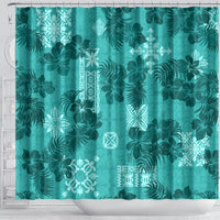Vintage Hawaii Shower Curtain Hibiscus Mix Hawaiian Quilt Patches - Teal LT7 - Polynesian Pride