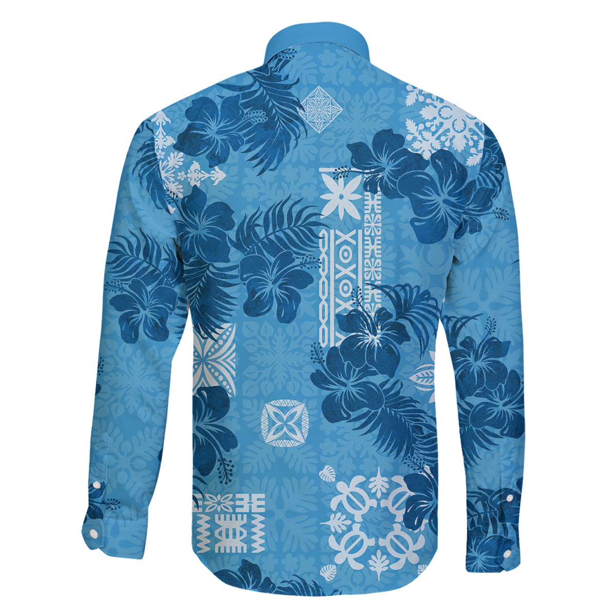 Hawaii Tapa Family Matching Puletasi Dress and Hawaiian Shirt Hibiscus Mix Hawaiian Quilt Patches - Blue LT7 - Polynesian Pride