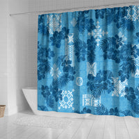 Hawaii Tapa Shower Curtain Hibiscus Mix Hawaiian Quilt Patches - Blue LT7 - Polynesian Pride