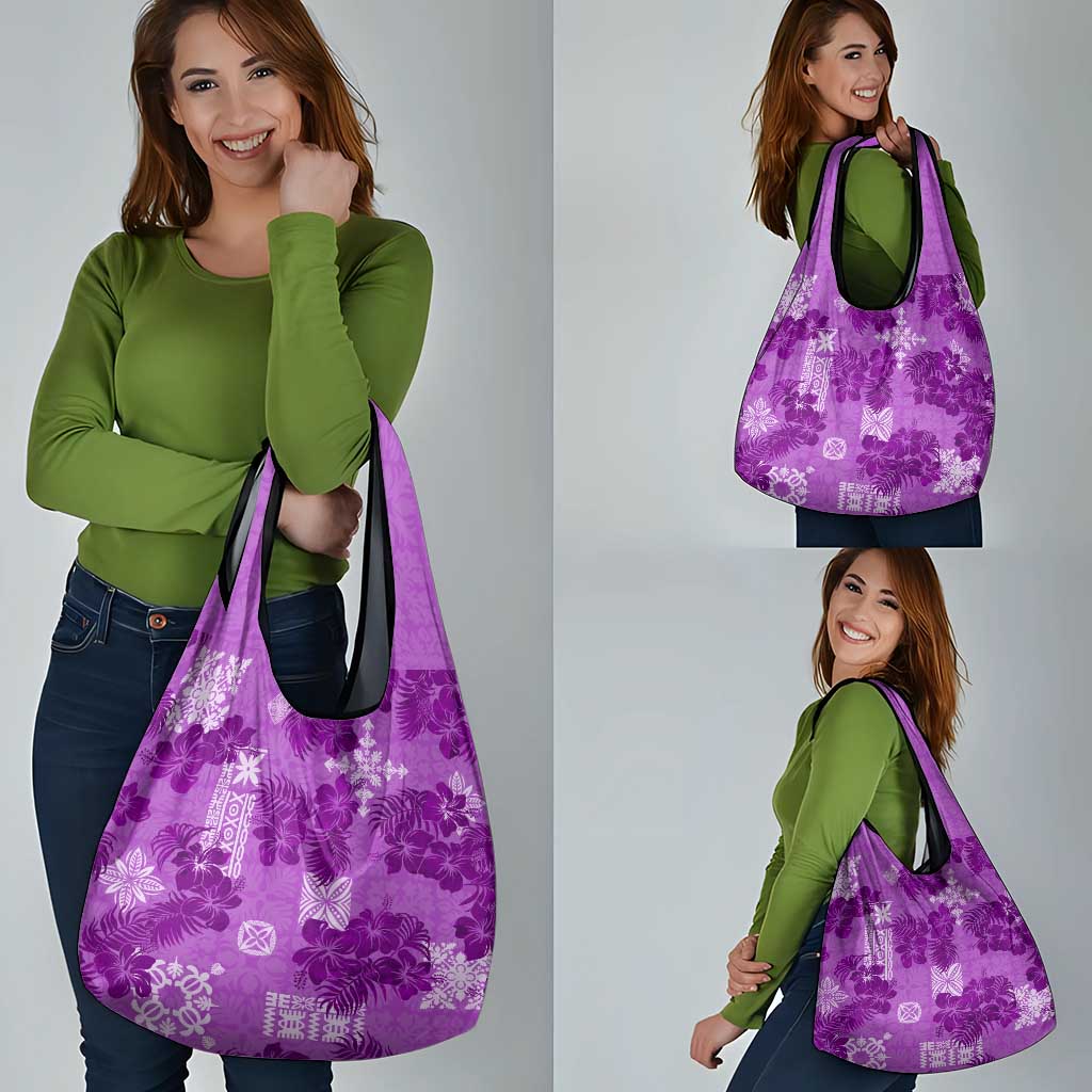 Hawaii Tapa Grocery Bag Hibiscus Mix Hawaiian Quilt Patches - Violet