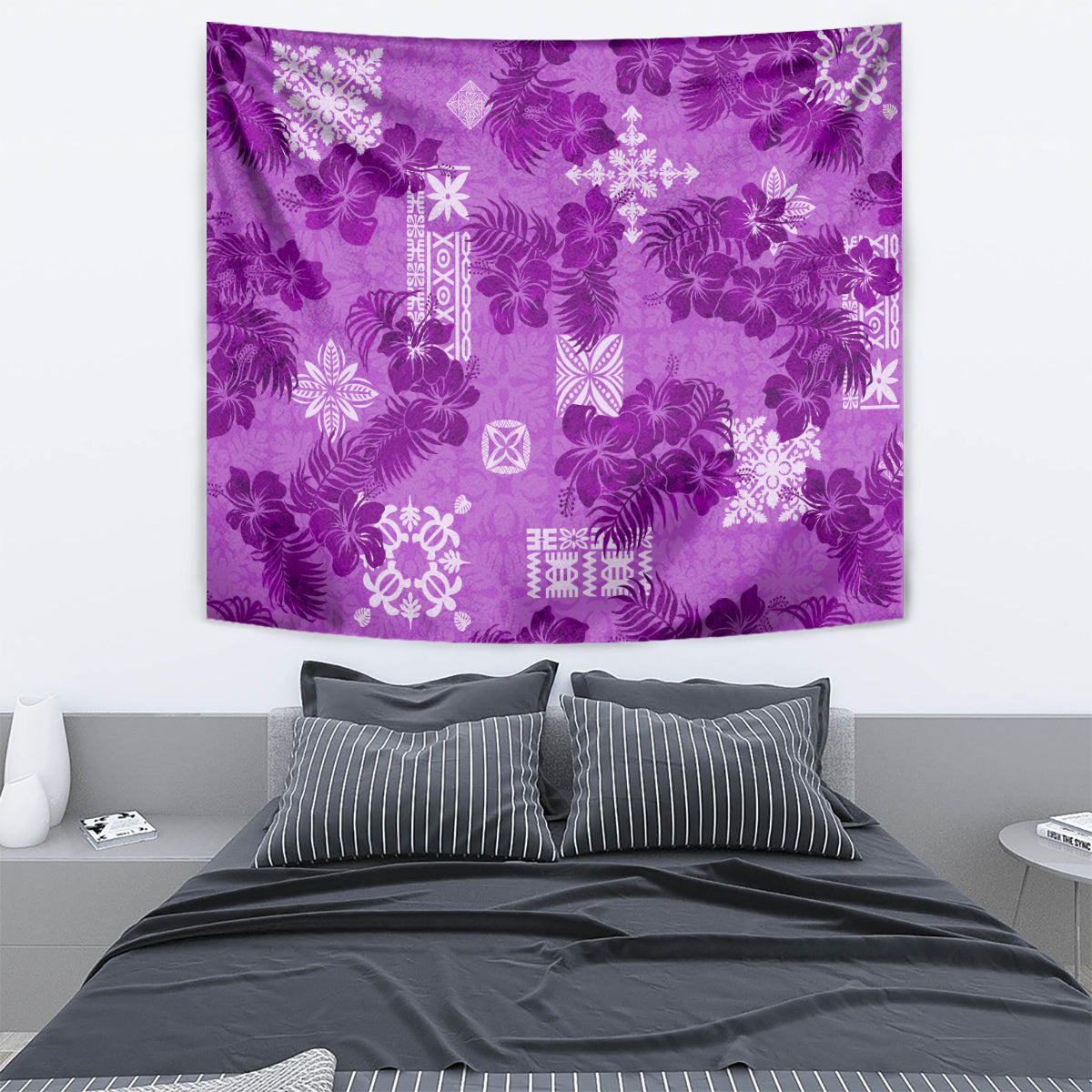 Hawaii Tapa Tapestry Hibiscus Mix Hawaiian Quilt Patches - Violet LT7 - Polynesian Pride