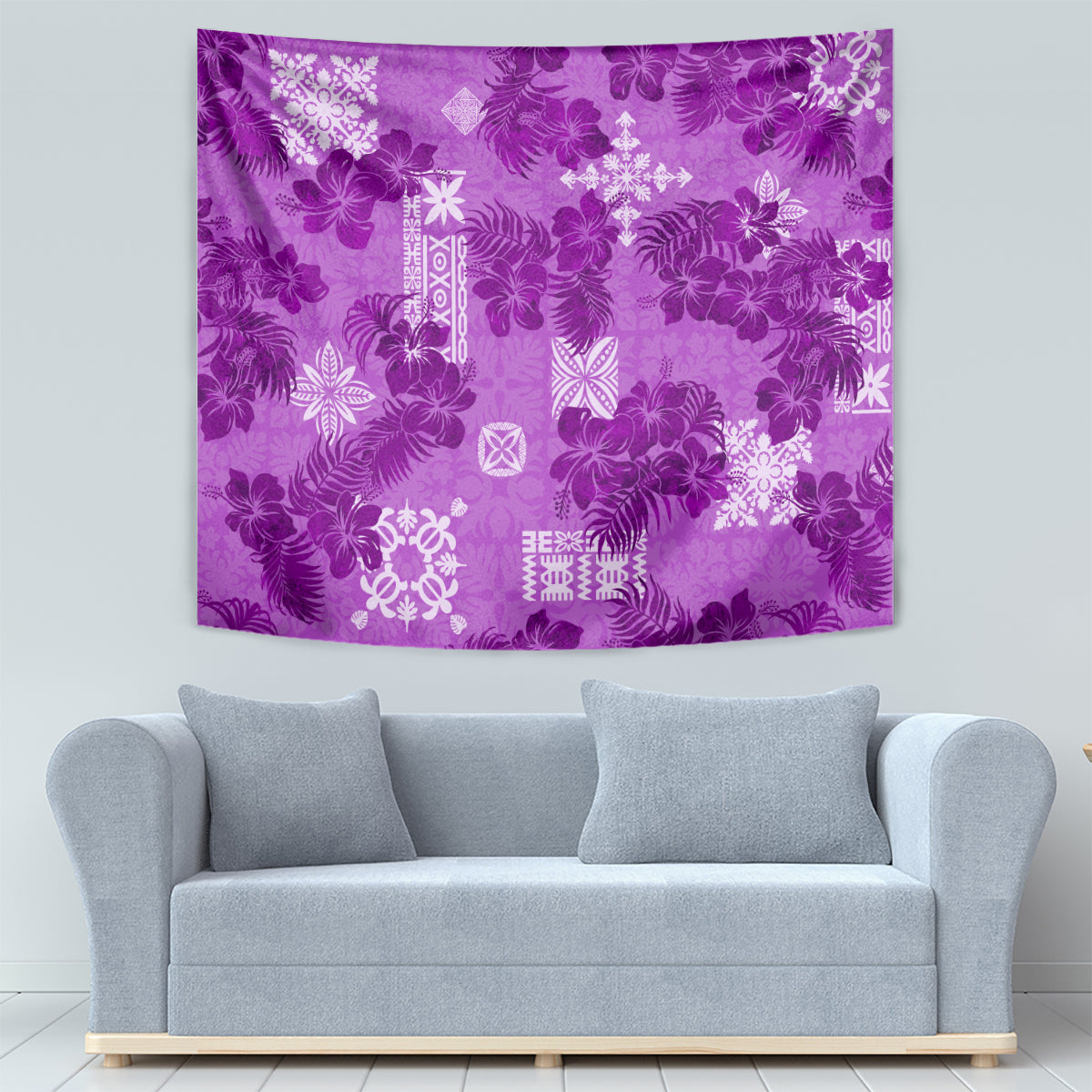Hawaii Tapa Tapestry Hibiscus Mix Hawaiian Quilt Patches - Violet LT7 - Polynesian Pride