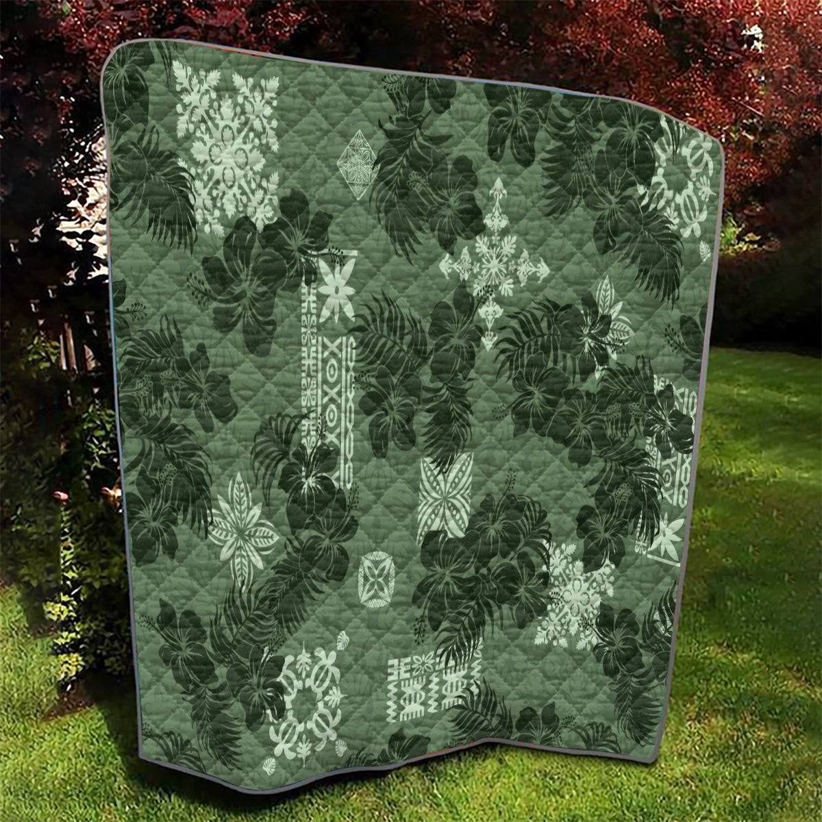 Hawaii Tapa Quilt Hibiscus Mix Hawaiian Quilt Patches - Sage Green LT7 - Polynesian Pride