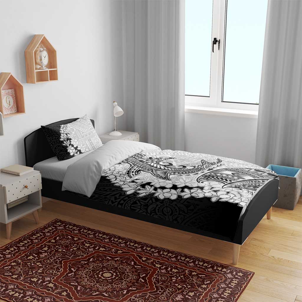 Polynesian Plumeria Lei Bedding Set with Hammerhead Shark