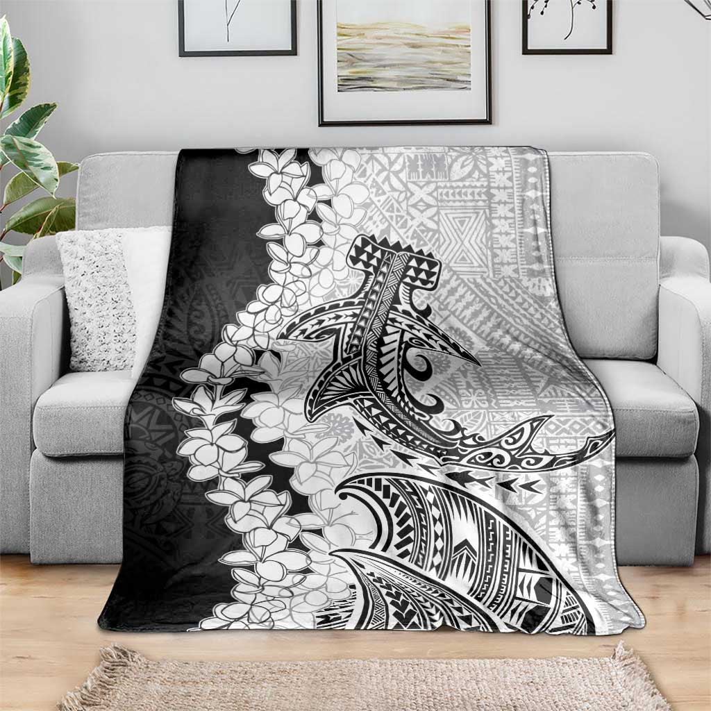 Polynesian Plumeria Lei Blanket with Hammerhead Shark