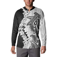 Polynesian Plumeria Lei Button Sweatshirt with Hammerhead Shark
