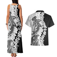 Polynesian Plumeria Lei Couples Matching Tank Maxi Dress and Hawaiian Shirt with Hammerhead Shark