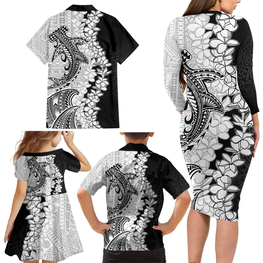 Polynesian Plumeria Lei Family Matching Long Sleeve Bodycon Dress and Hawaiian Shirt with Hammerhead Shark LT7 - Polynesian Pride