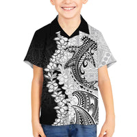 Polynesian Plumeria Lei Family Matching Long Sleeve Bodycon Dress and Hawaiian Shirt with Hammerhead Shark LT7 Son's Shirt Black - Polynesian Pride