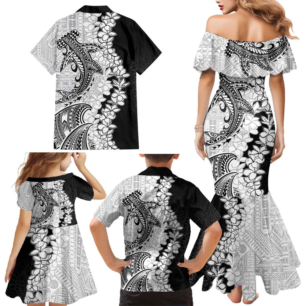 Polynesian Plumeria Lei Family Matching Mermaid Dress and Hawaiian Shirt with Hammerhead Shark LT7 - Polynesian Pride