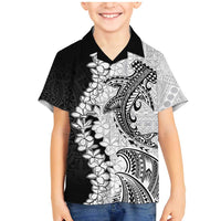 Polynesian Plumeria Lei Family Matching Mermaid Dress and Hawaiian Shirt with Hammerhead Shark LT7 Son's Shirt Black - Polynesian Pride