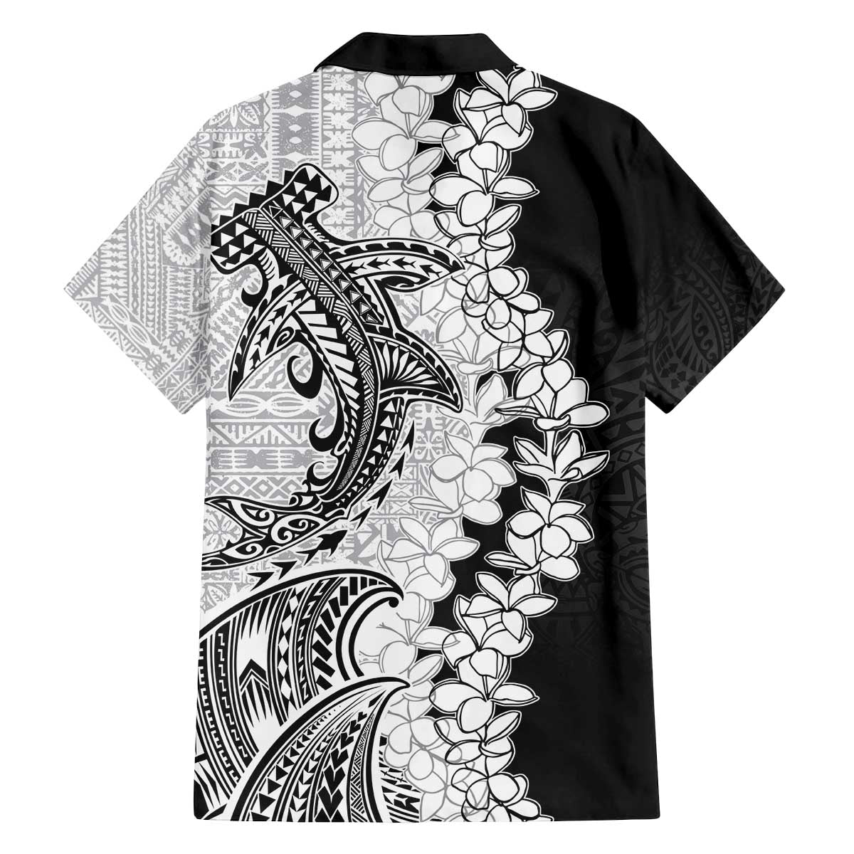 Polynesian Plumeria Lei Family Matching Off The Shoulder Long Sleeve Dress and Hawaiian Shirt with Hammerhead Shark LT7 - Polynesian Pride