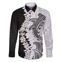 Polynesian Plumeria Lei Family Matching Off Shoulder Short Dress and Hawaiian Shirt with Hammerhead Shark LT7 Dad's Shirt - Long Sleeve Black - Polynesian Pride
