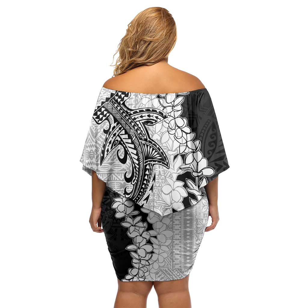 Polynesian Plumeria Lei Family Matching Off Shoulder Short Dress and Hawaiian Shirt with Hammerhead Shark LT7 - Polynesian Pride