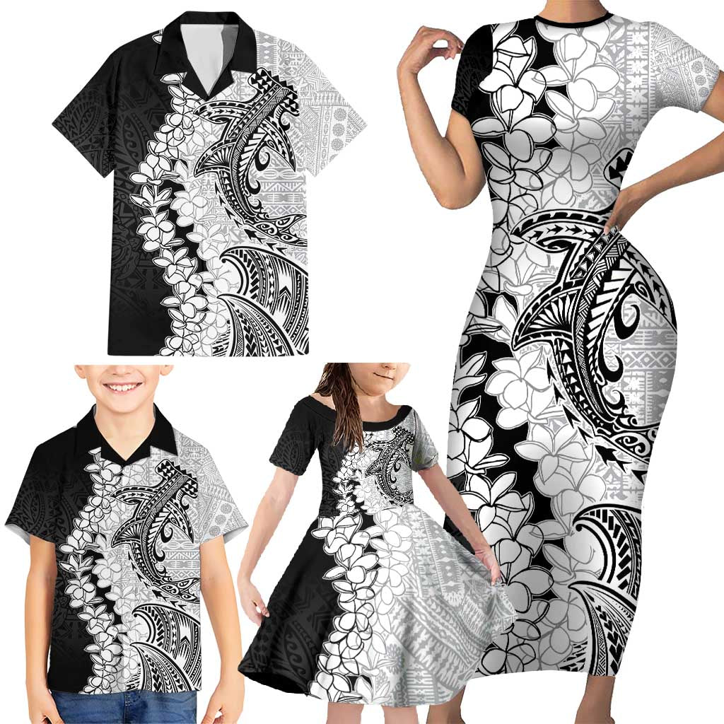 Polynesian Plumeria Lei Family Matching Short Sleeve Bodycon Dress and Hawaiian Shirt with Hammerhead Shark LT7 - Polynesian Pride
