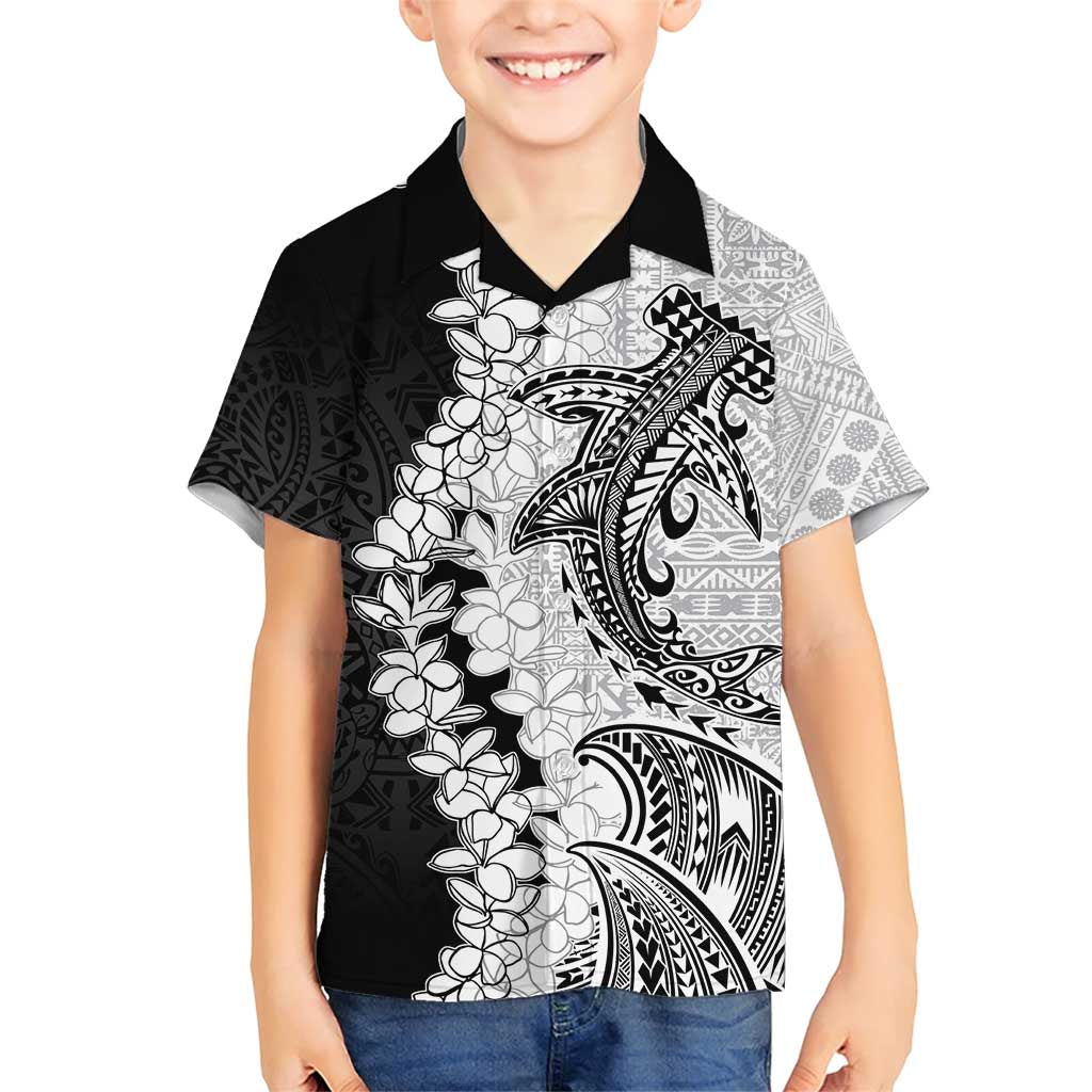 Polynesian Plumeria Lei Family Matching Short Sleeve Bodycon Dress and Hawaiian Shirt with Hammerhead Shark LT7 Son's Shirt Black - Polynesian Pride