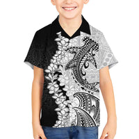 Polynesian Plumeria Lei Family Matching Short Sleeve Bodycon Dress and Hawaiian Shirt with Hammerhead Shark LT7 Son's Shirt Black - Polynesian Pride