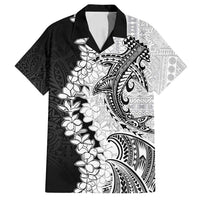 Polynesian Plumeria Lei Family Matching Tank Maxi Dress and Hawaiian Shirt with Hammerhead Shark LT7 Dad's Shirt - Short Sleeve Black - Polynesian Pride