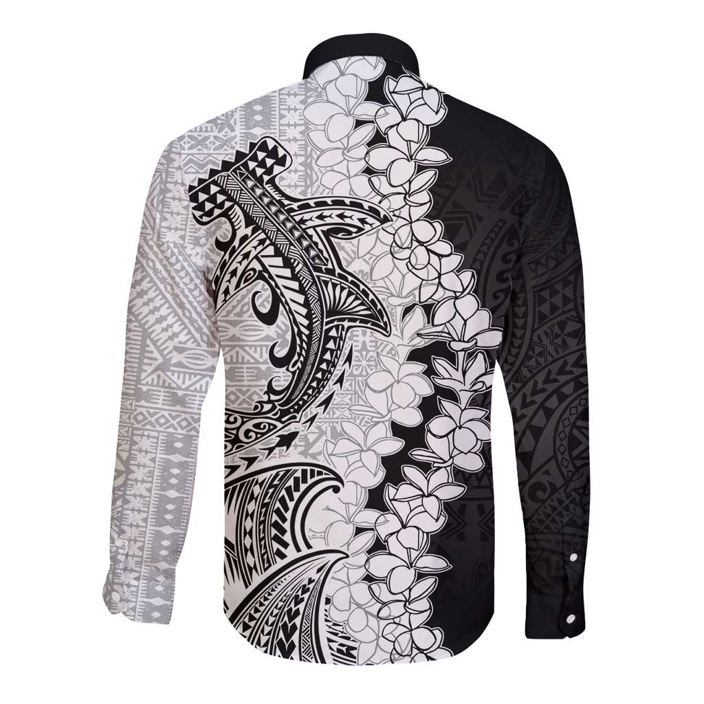 Polynesian Plumeria Lei Long Sleeve Button Shirt with Hammerhead Shark LT7 - Polynesian Pride