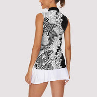 Polynesian Plumeria Lei Women Sleeveless Polo Shirt with Hammerhead Shark