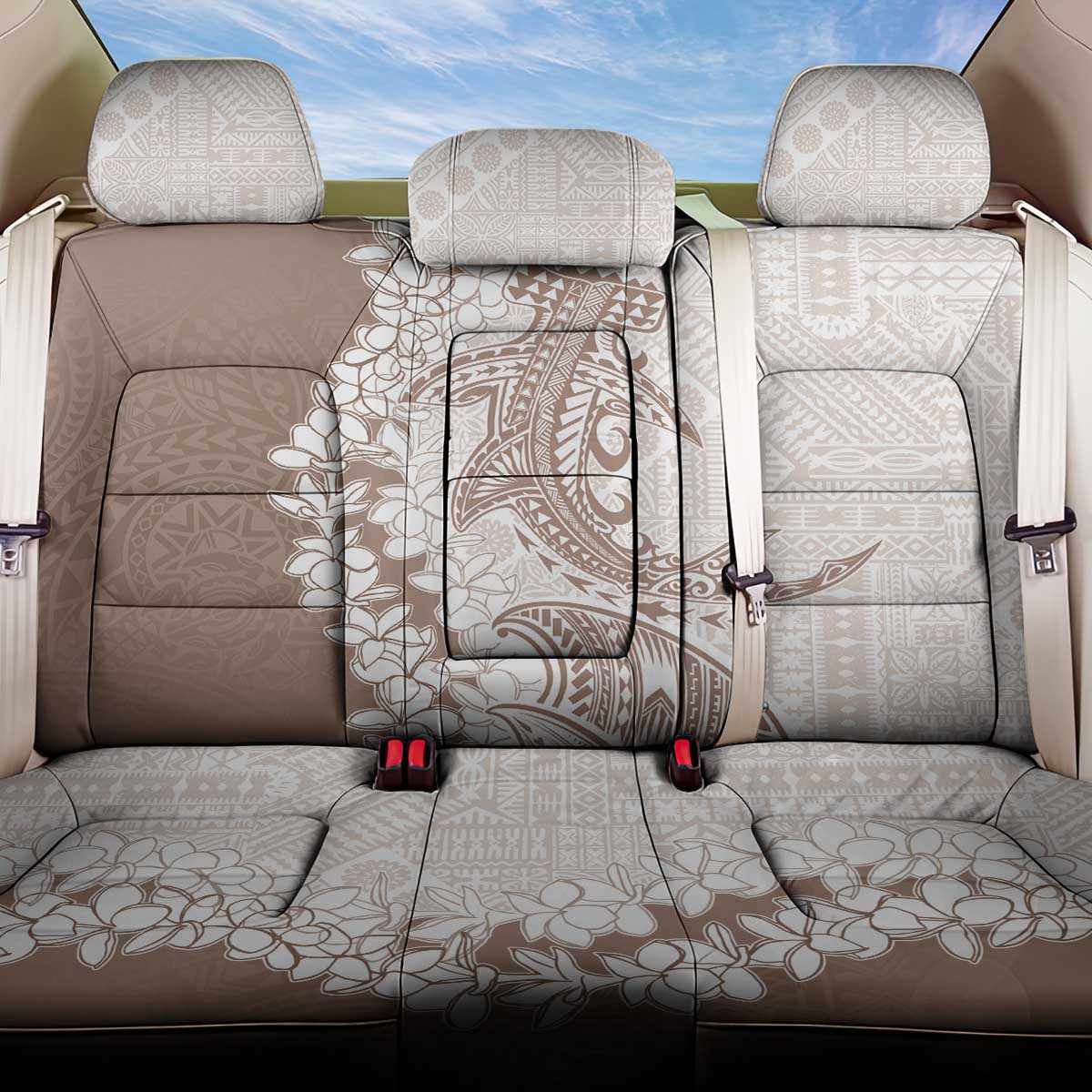 Polynesian Beige Plumeria Lei Back Car Seat Cover with Hammerhead Shark LT7 One Size Beige - Polynesian Pride