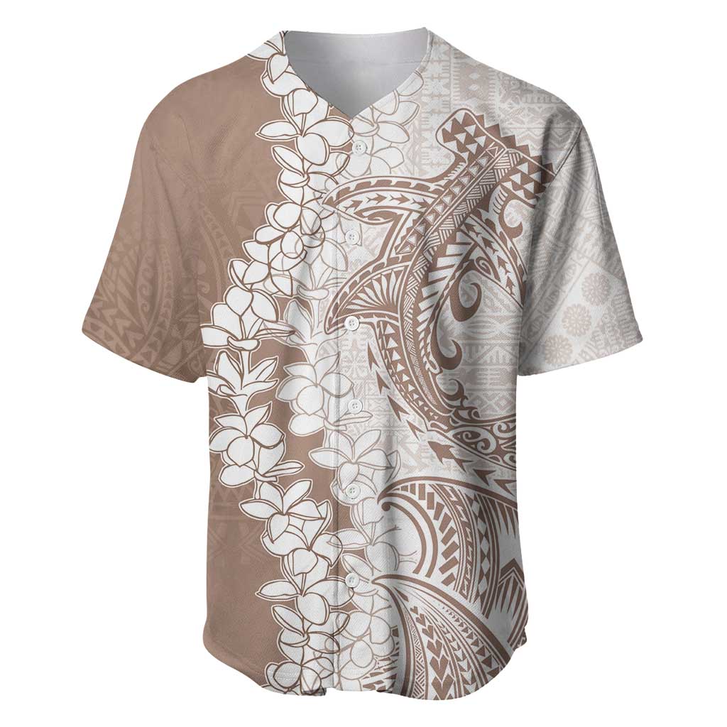 Polynesian Beige Plumeria Lei Baseball Jersey with Hammerhead Shark LT7 Beige - Polynesian Pride