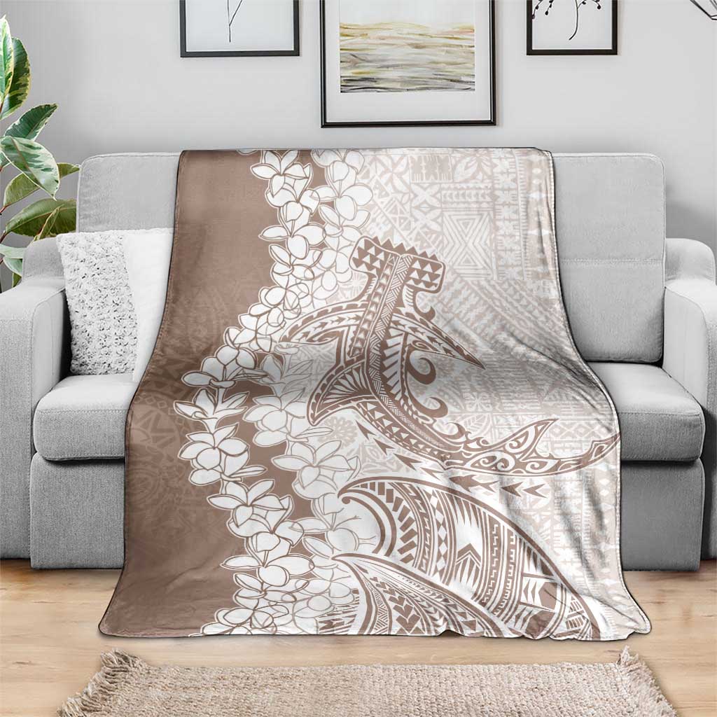 Polynesian Beige Plumeria Lei Blanket with Hammerhead Shark