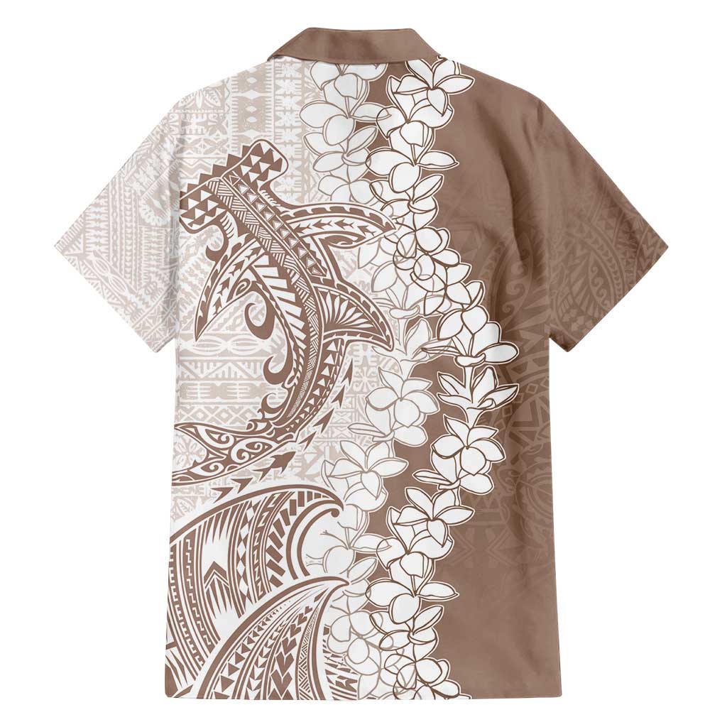 Polynesian Beige Plumeria Lei Family Matching Long Sleeve Bodycon Dress and Hawaiian Shirt with Hammerhead Shark LT7 - Polynesian Pride