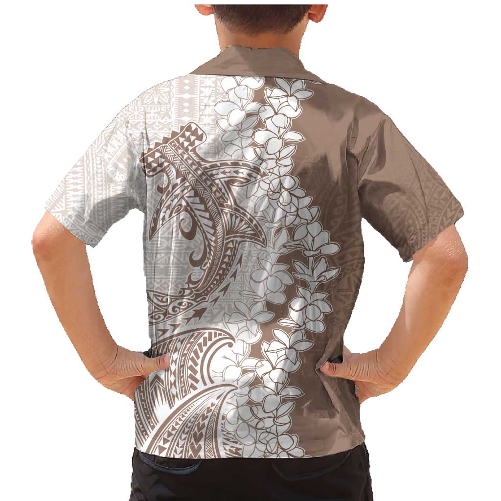 Polynesian Beige Plumeria Lei Family Matching Mermaid Dress and Hawaiian Shirt with Hammerhead Shark LT7 - Polynesian Pride