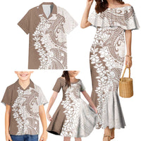 Polynesian Beige Plumeria Lei Family Matching Mermaid Dress and Hawaiian Shirt with Hammerhead Shark LT7 - Polynesian Pride