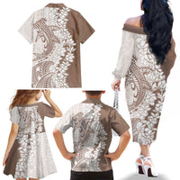 Polynesian Beige Plumeria Lei Family Matching Off The Shoulder Long Sleeve Dress and Hawaiian Shirt with Hammerhead Shark LT7 - Polynesian Pride