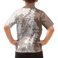 Polynesian Beige Plumeria Lei Family Matching Off Shoulder Maxi Dress and Hawaiian Shirt with Hammerhead Shark LT7 - Polynesian Pride