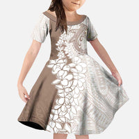 Polynesian Beige Plumeria Lei Family Matching Off Shoulder Maxi Dress and Hawaiian Shirt with Hammerhead Shark LT7 Daughter's Dress Beige - Polynesian Pride