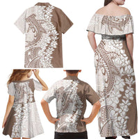 Polynesian Beige Plumeria Lei Family Matching Off Shoulder Maxi Dress and Hawaiian Shirt with Hammerhead Shark LT7 - Polynesian Pride
