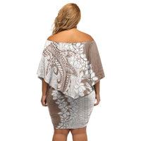 Polynesian Beige Plumeria Lei Family Matching Off Shoulder Short Dress and Hawaiian Shirt with Hammerhead Shark LT7 - Polynesian Pride