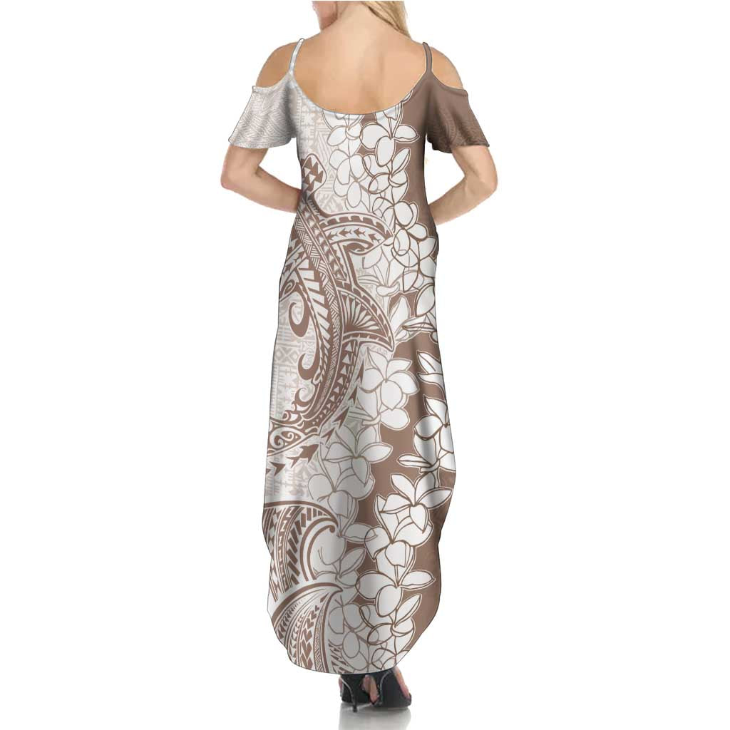 Polynesian Beige Plumeria Lei Family Matching Summer Maxi Dress and Hawaiian Shirt with Hammerhead Shark LT7 - Polynesian Pride