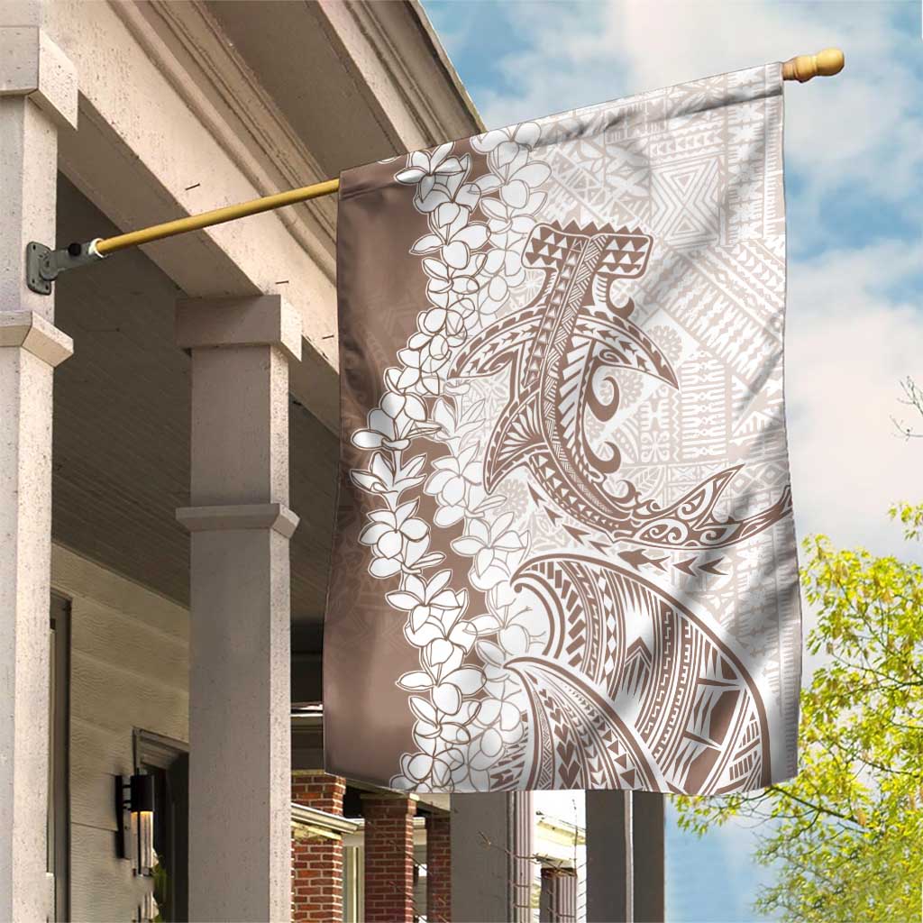 Polynesian Beige Plumeria Lei Garden Flag with Hammerhead Shark LT7 House Flag Beige - Polynesian Pride