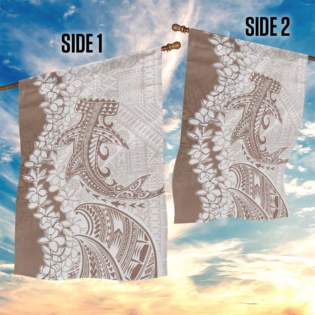 Polynesian Beige Plumeria Lei Garden Flag with Hammerhead Shark LT7 - Polynesian Pride