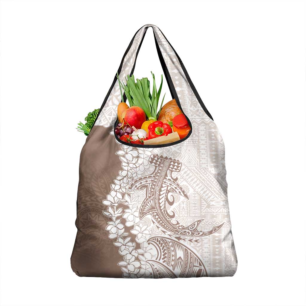 Polynesian Beige Plumeria Lei Grocery Bag with Hammerhead Shark LT7 1-pack One Size Beige - Polynesian Pride