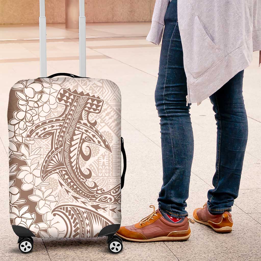 Polynesian Beige Plumeria Lei Luggage Cover with Hammerhead Shark LT7 Beige - Polynesian Pride