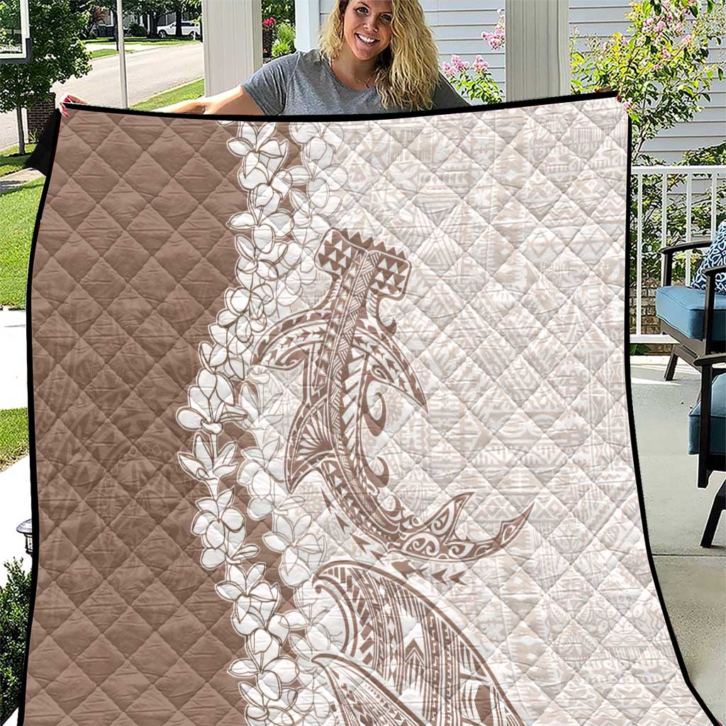 Polynesian Beige Plumeria Lei Quilt with Hammerhead Shark LT7 Beige - Polynesian Pride