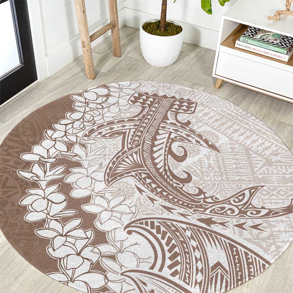 Polynesian Beige Plumeria Lei Round Carpet with Hammerhead Shark LT7 Beige - Polynesian Pride
