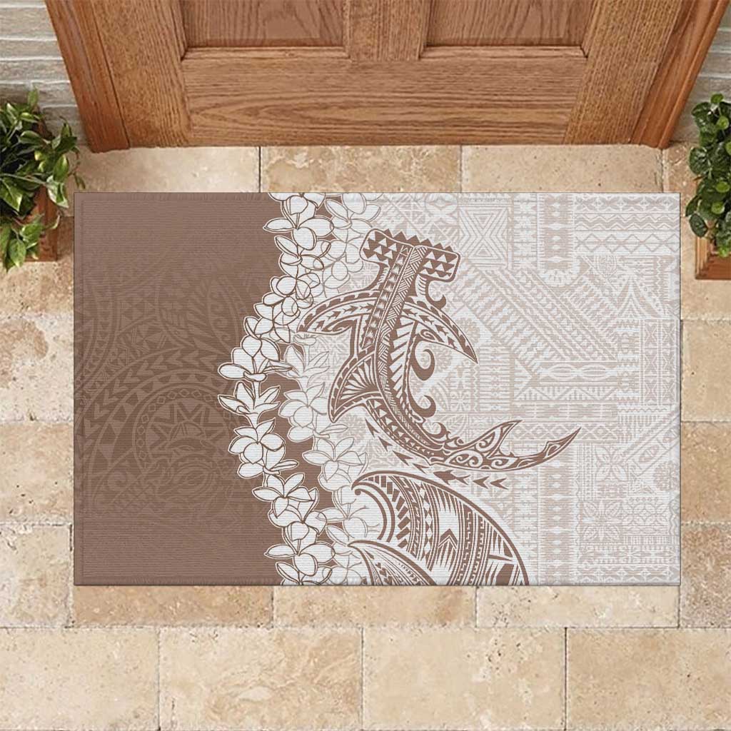 Polynesian Beige Plumeria Lei Rubber Doormat with Hammerhead Shark LT7 Beige - Polynesian Pride