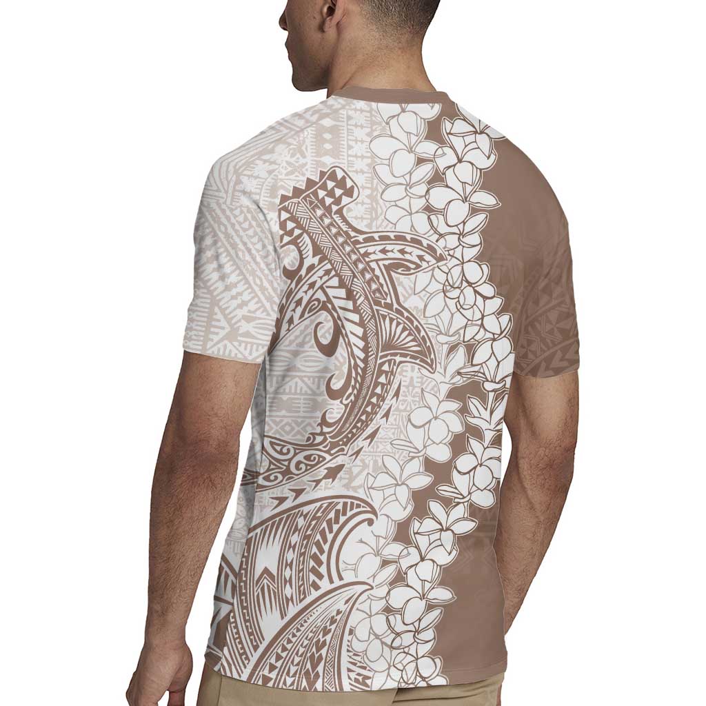 Polynesian Beige Plumeria Lei Rugby Jersey with Hammerhead Shark LT7 - Polynesian Pride