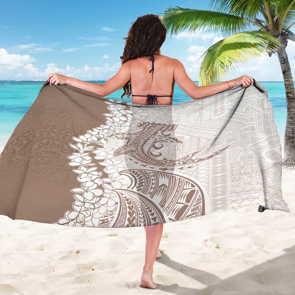 Polynesian Beige Plumeria Lei Sarong with Hammerhead Shark